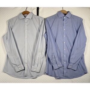 Bundle Charles Tyrwhitt SlimFit Non Iron Dress Shirt Men 16/35 Blue Check/Solid